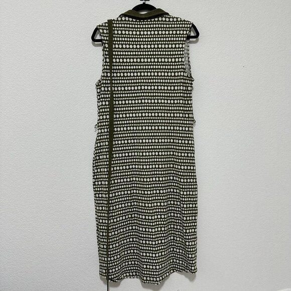 Boden Women's Sleeveless Midi Shirt Dress Pockets Tie Belt Size 10L Olive White - Picture 2 of 9